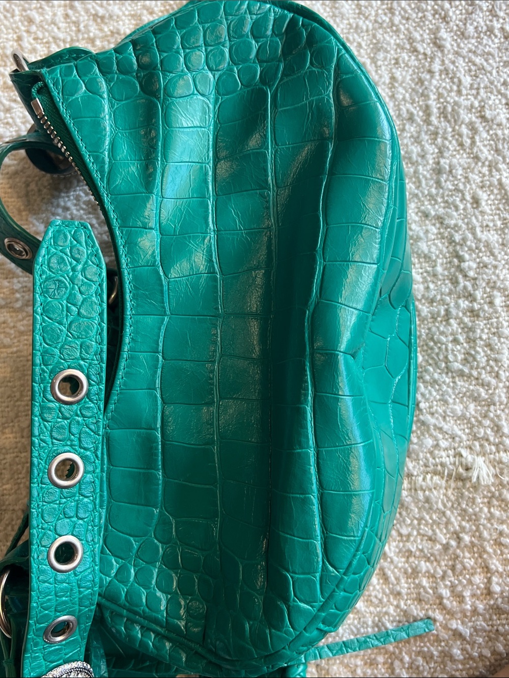 Balenciaga Calfskin Crystal Crocodile Embossed Le Cagole Shoulder Bag XS Jade - Picture 10 of 12